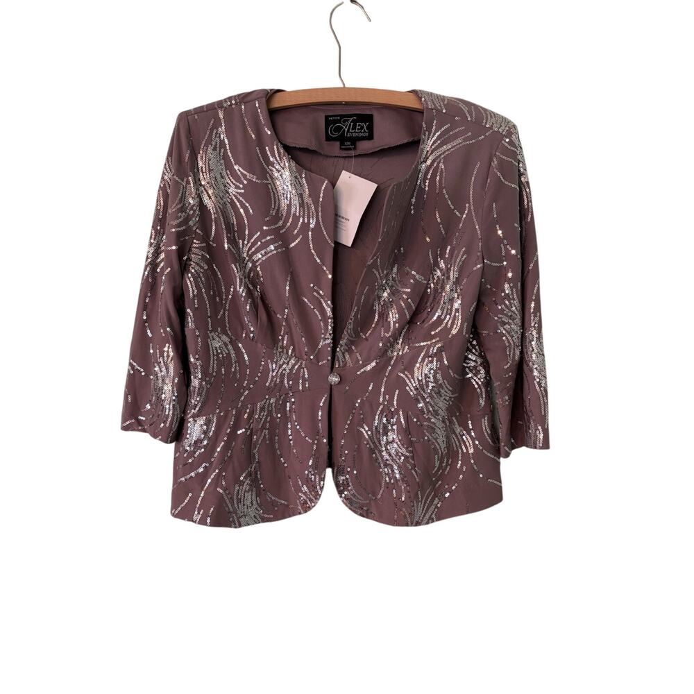 Alex Evenings 12P Taupe Silver Sequin Blazer Evening Jacket Special Occasion